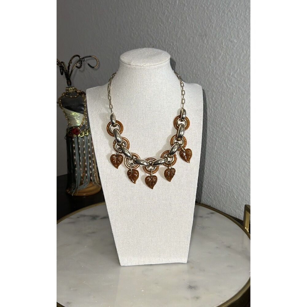 VINTAGE Lucite Heart Necklace Glitter Prystal Bakelite Era RARE EUC